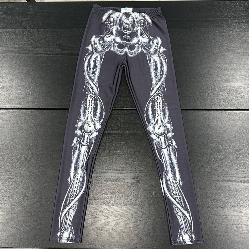 Lotus Leggings Black and White Skeleton Leggings - Small